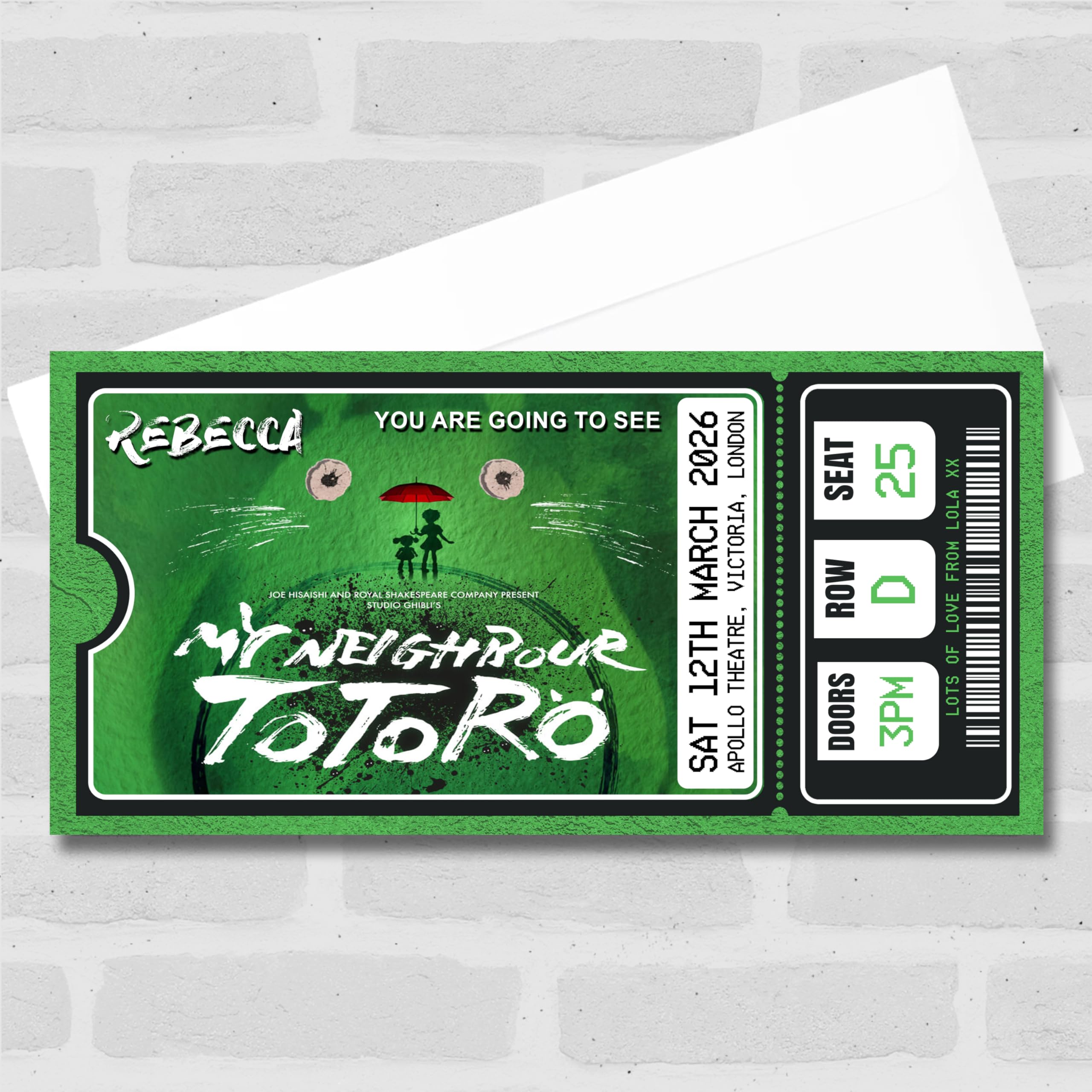 Greeting Card - My Neighbour Totoro Musical Show Theatre Personalised Surprise Ticket Gift Voucher | Custom Greeting Card | Personalised | Custom