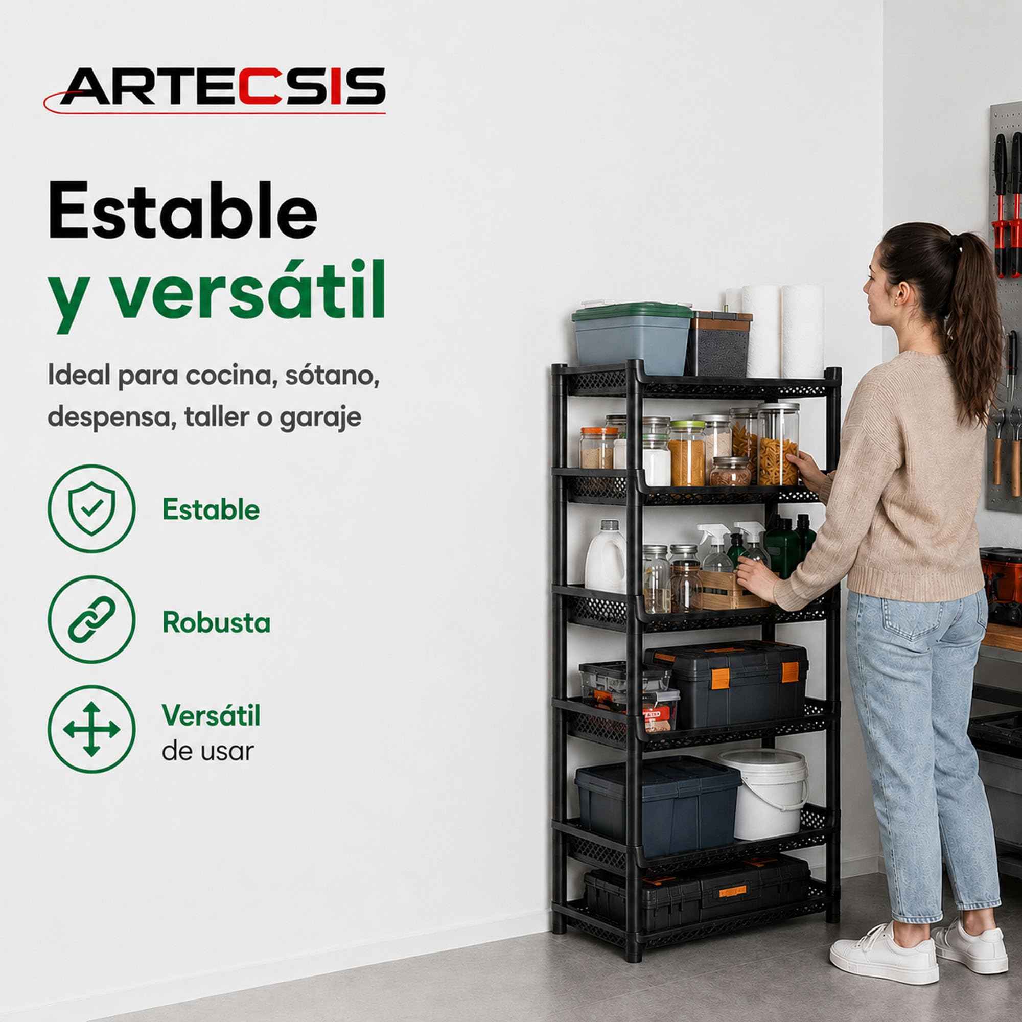 ARTECSIS - Juego de 2 estantes de Almacenamiento de plástico, 6 Niveles, 120 x 50 x 40 cm, Color Negro