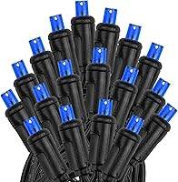 Vista 4 de Novelty Lights Cadena de luces de Navidad de 11 pies, 50 bombillas LED azules en cable negro, espaciado de 2.5", iluminación de grado comercial