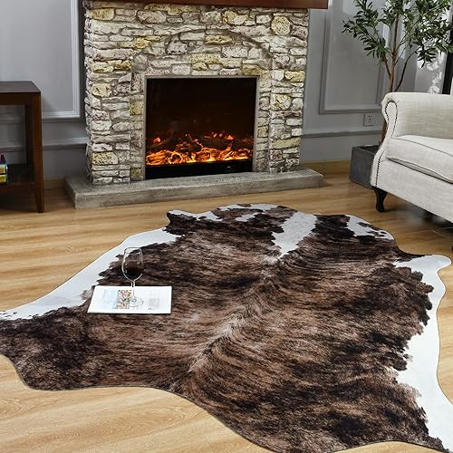 Miniatura 10 de Easycozy Alfombra de piel de vaca sintética alfombra grande con estampado de vaca de 52 x 62 pies alfombra de piel de vaca elástica gruesa para