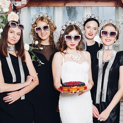 Miniatura 6 de Tudomro Juego de 5 piezas de accesorios de discoteca de los años 70 para mujer, juego de aretes de bola de discoteca, diadema, anillo y lentes