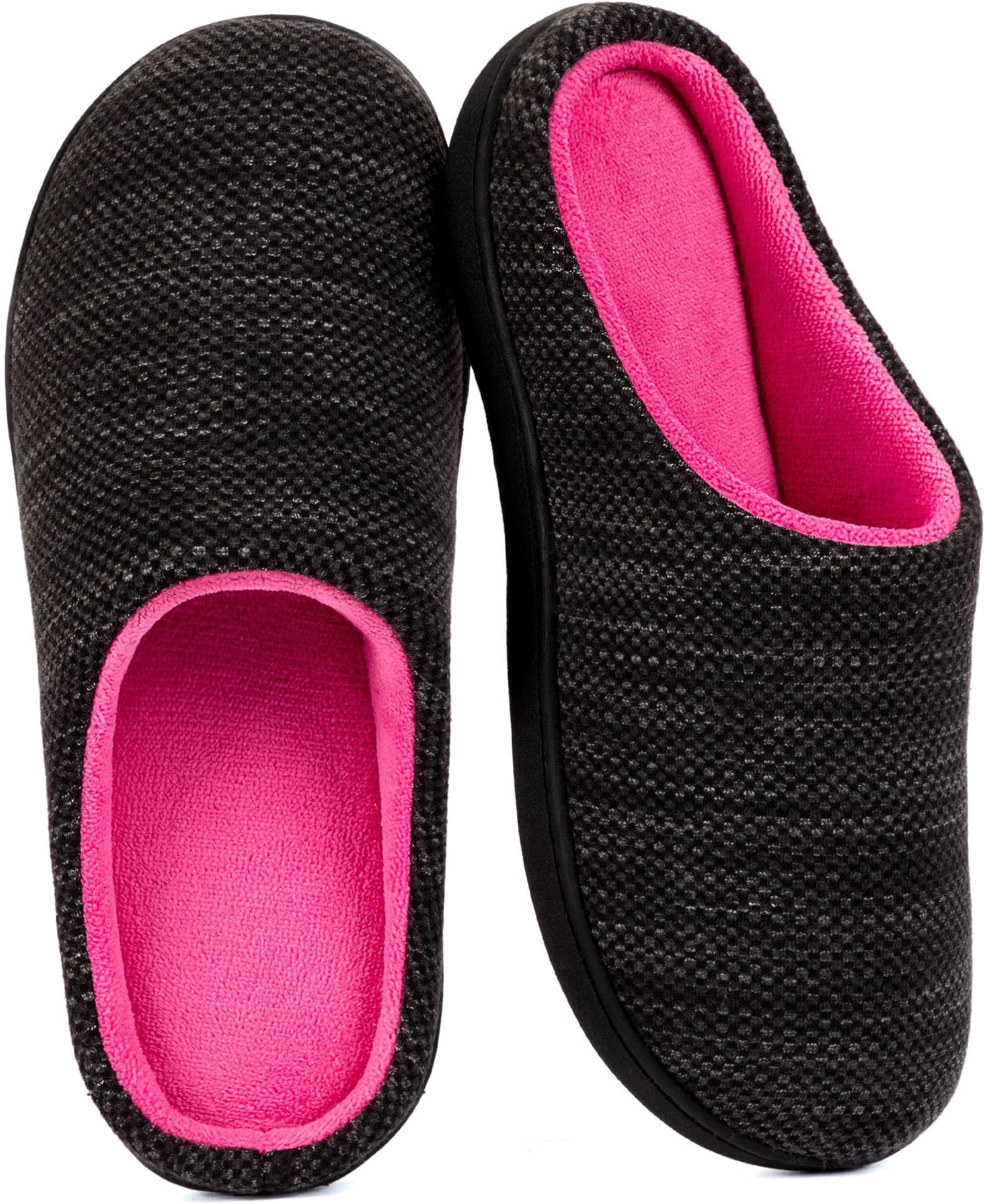 RockDove Womens Birdseye Knit Memory Foam Slippers Two Tone Slip On Open Back Breathable Waffle Upper Non Slip Rubber Sole Gift Idea