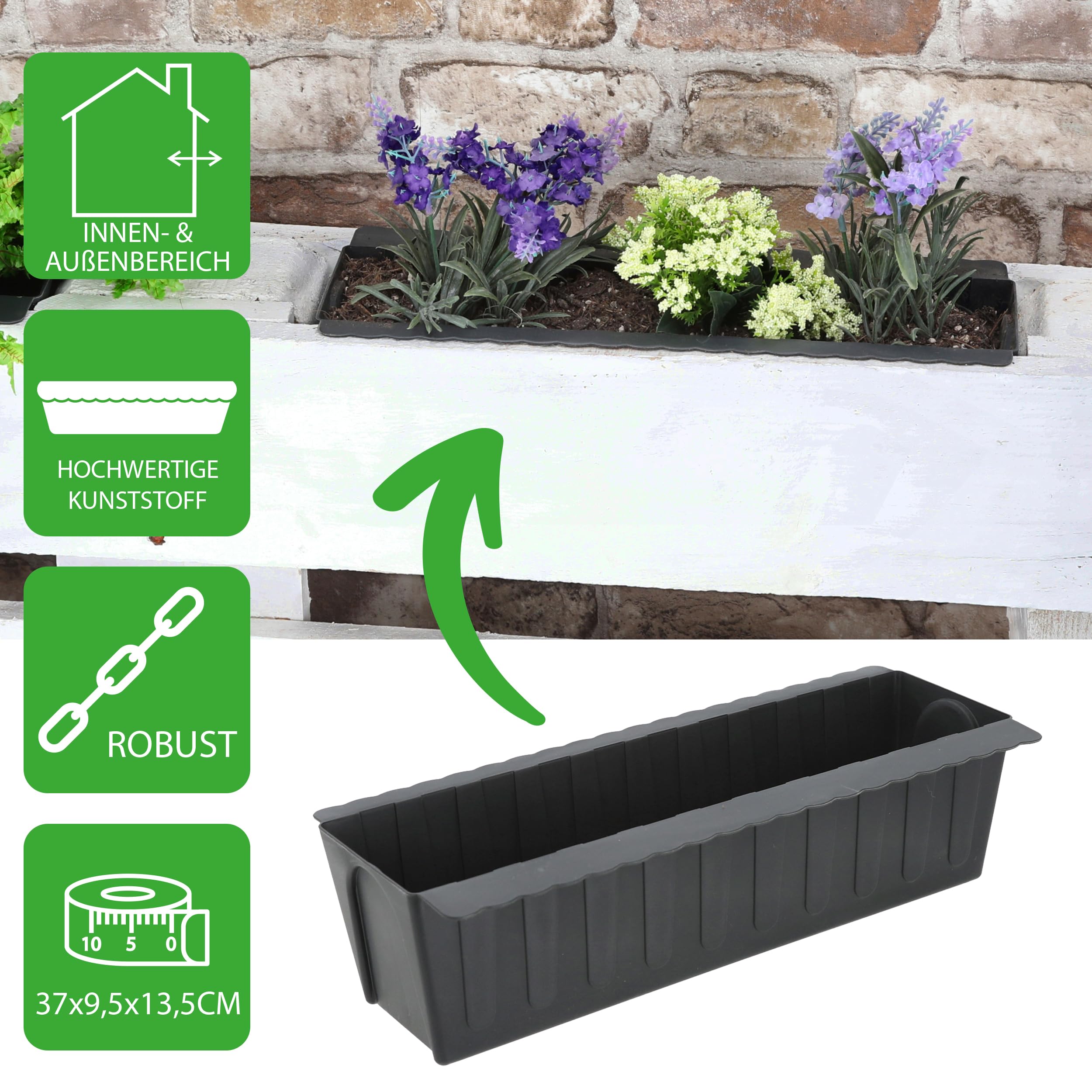 MC-Trend Paletten Blumenkästen - Pflanzkasten für Europalette - Balkonkasten Blumentopf aus Kunststoff Design Welle (6 Stück)