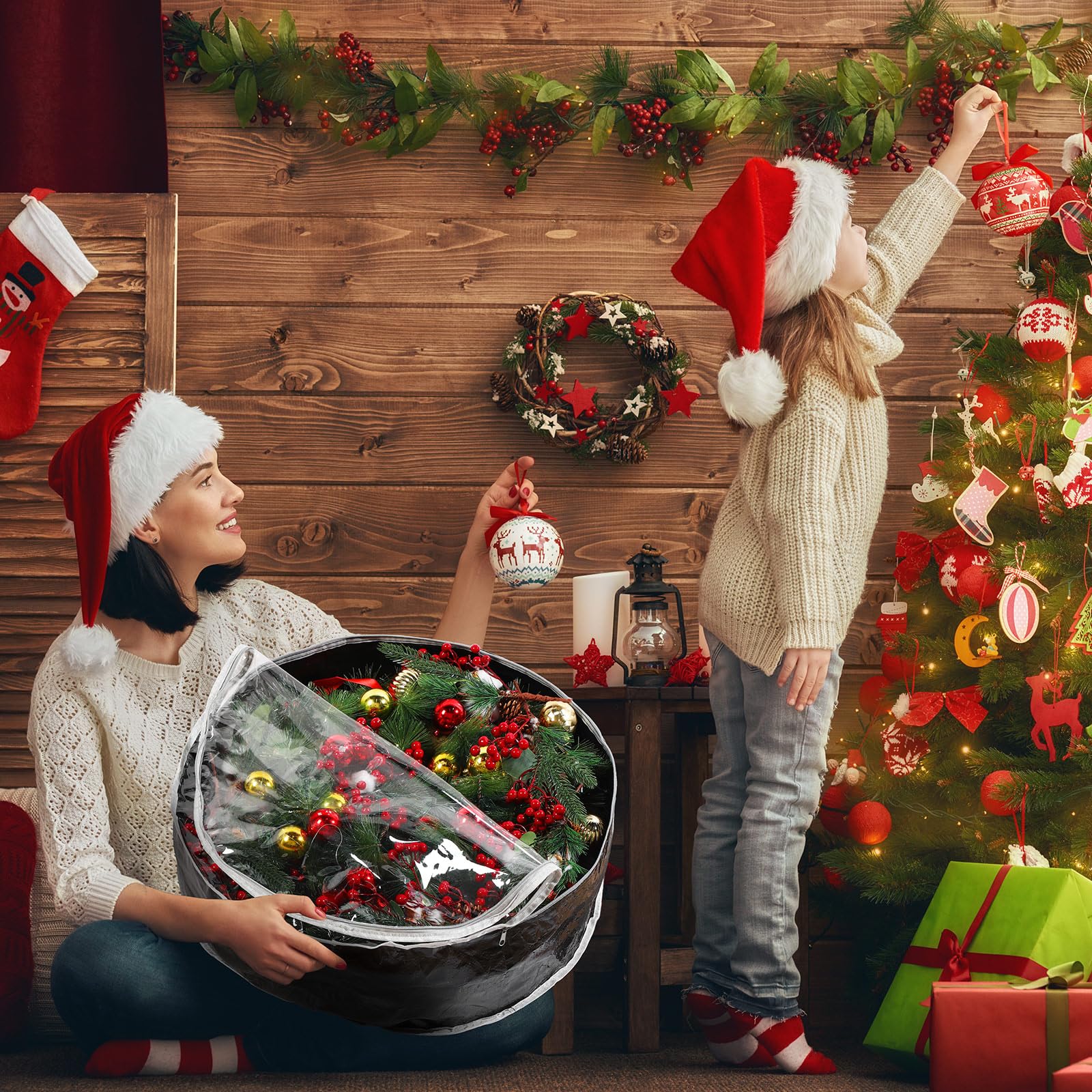 Amazon.co.jp: Aliceset クリスマスリースストレージバッグ Lサイズ