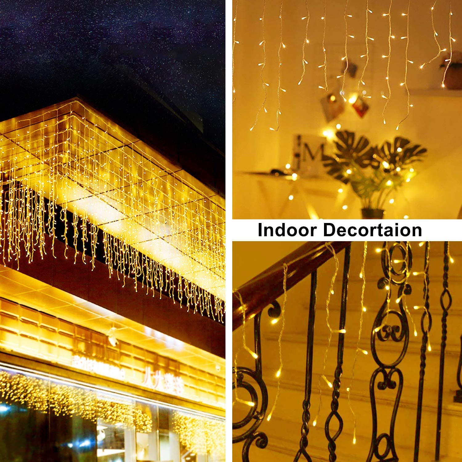 gresonic Guirlande lumineuse à 600 LED de 15 m, rideau lumineux, décoration d'intérieur et d'extérieur, alimentée par batterie