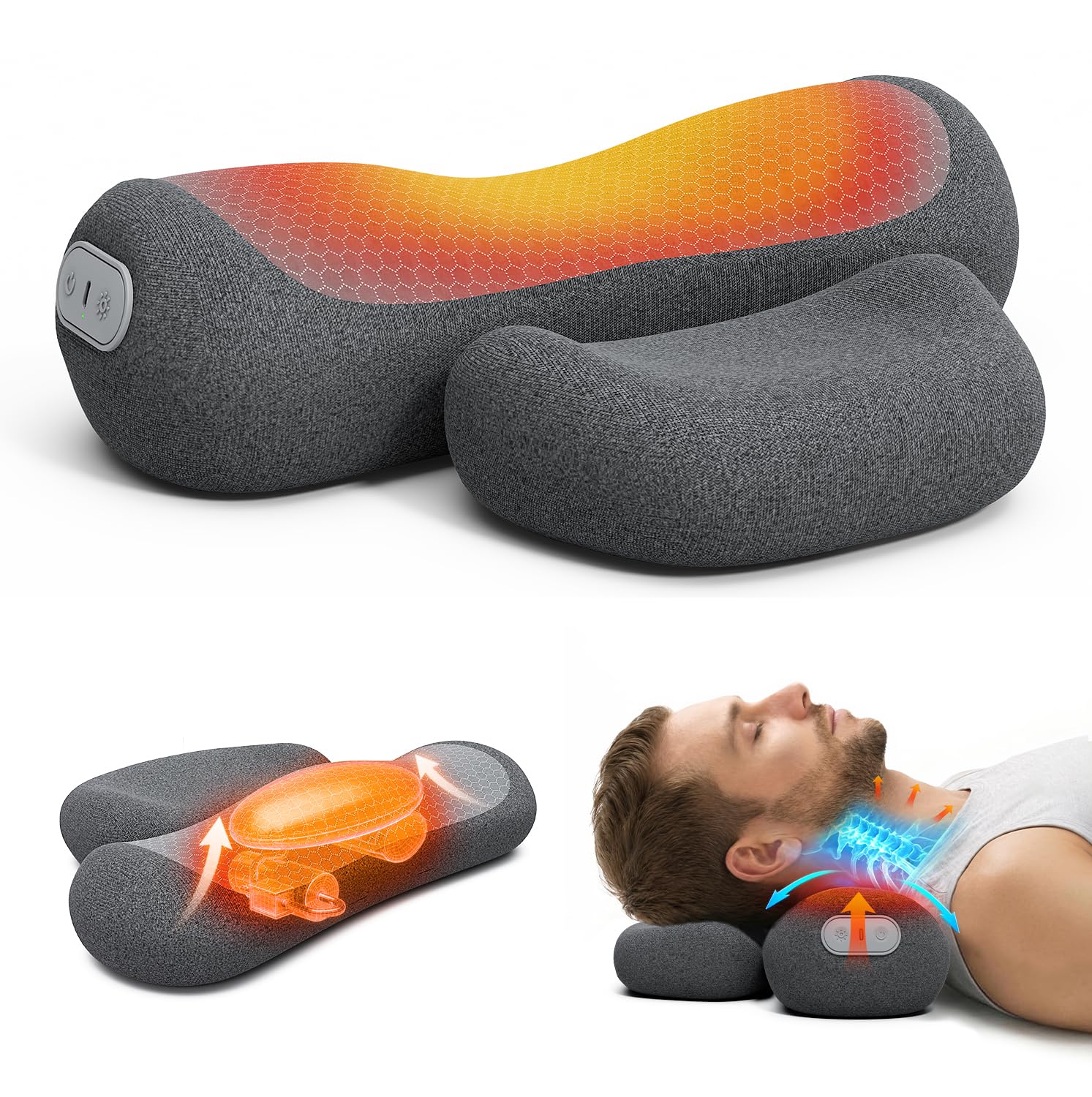 Yunari 3 in 1 Neck Massager Pillow with Hot Compress, 2026 Latest Patented Cervical Neck Pillow for Shoulder Pain, Deep Tissue Pain Relief and Hump Corrector for Men and Women and Teenager, 1PC