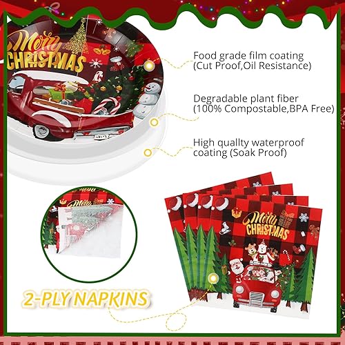 Miniatura 3 de Juego de 100 platos desechables para fiestas de Navidad, juego de vajilla de Navidad, cena, almuerzo, postre, aperitivo, decoración de fiesta de