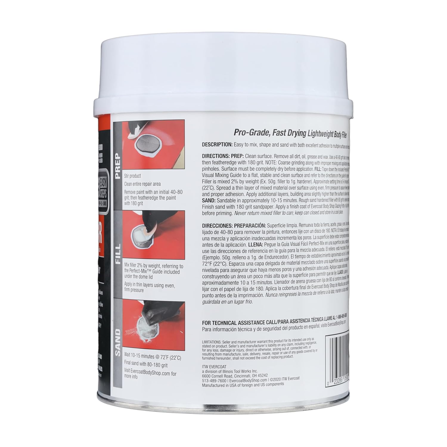 Evercoat Body Shop 105000 Pro-Grade Body Filler, Fast Drying and Lightweight Multipurpose for Dents in Aluminum, Fiberglass & More, Easy Mix Hardener Included 0.8 Gal