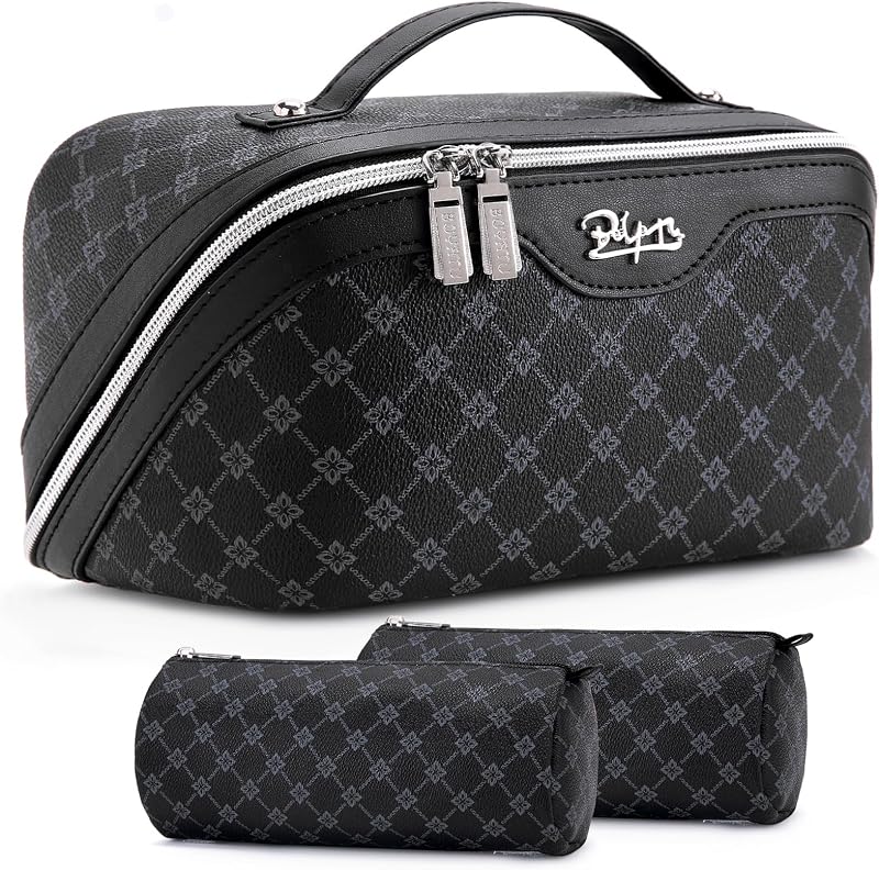 Necessaire de maquiagem BOYATU retangular com 2 bolsas removíveis, A-7-Black, conjunto com 3 peças
