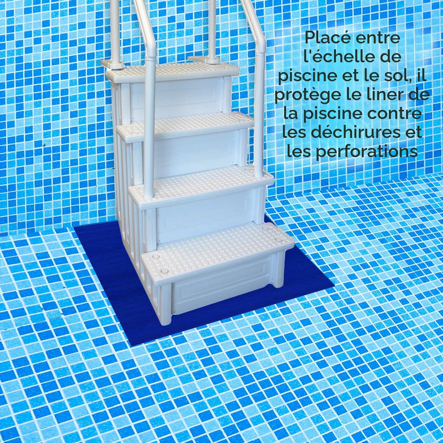 Resilia Tapis de Protection antidérapant pour échelle de Piscine, Large Nervure, 91,4 x 91,4 cm, épaisseur 0,09 cm, Bleu Roi