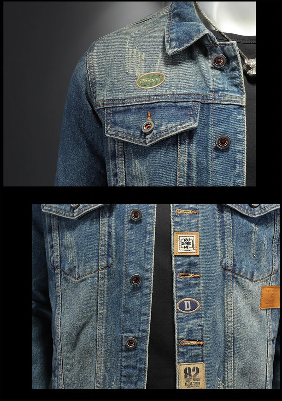 Męska wiosenna modna sprana kurtka motocyklowa dżinsowa High-Streetwear Denim Coats