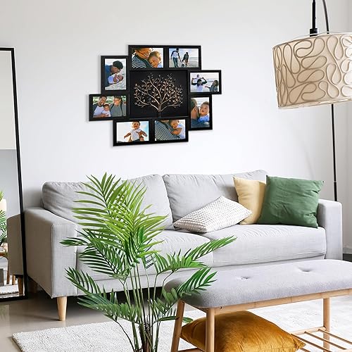 Vista 16 de J.M.Deco Marcos de fotos de collage de 8 aperturas para decoración de pared, marco de fotos de 4 x 6 pulgadas con decoración de árbol, marco