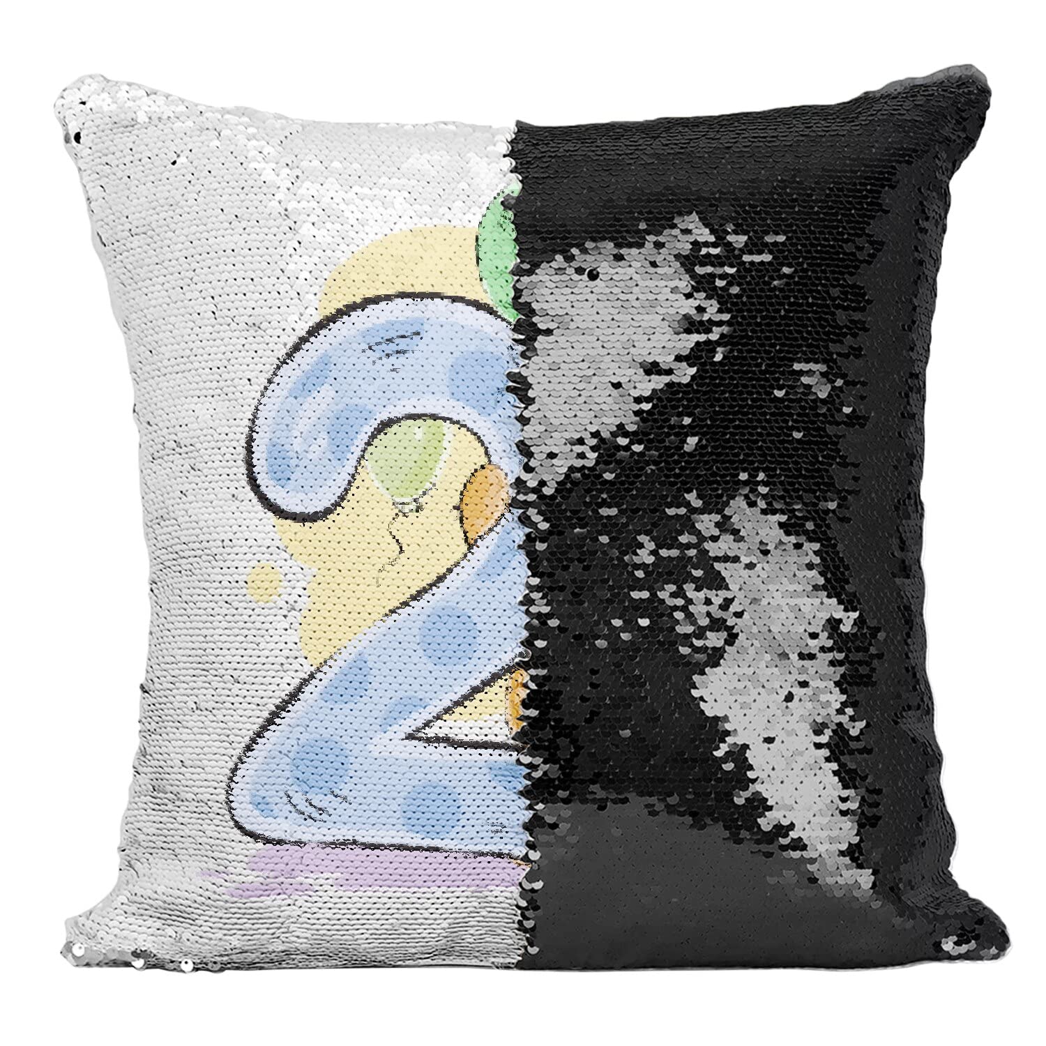 Coussin Sequin Paillettes Noir Réversible Motif Ourson 2 Ans