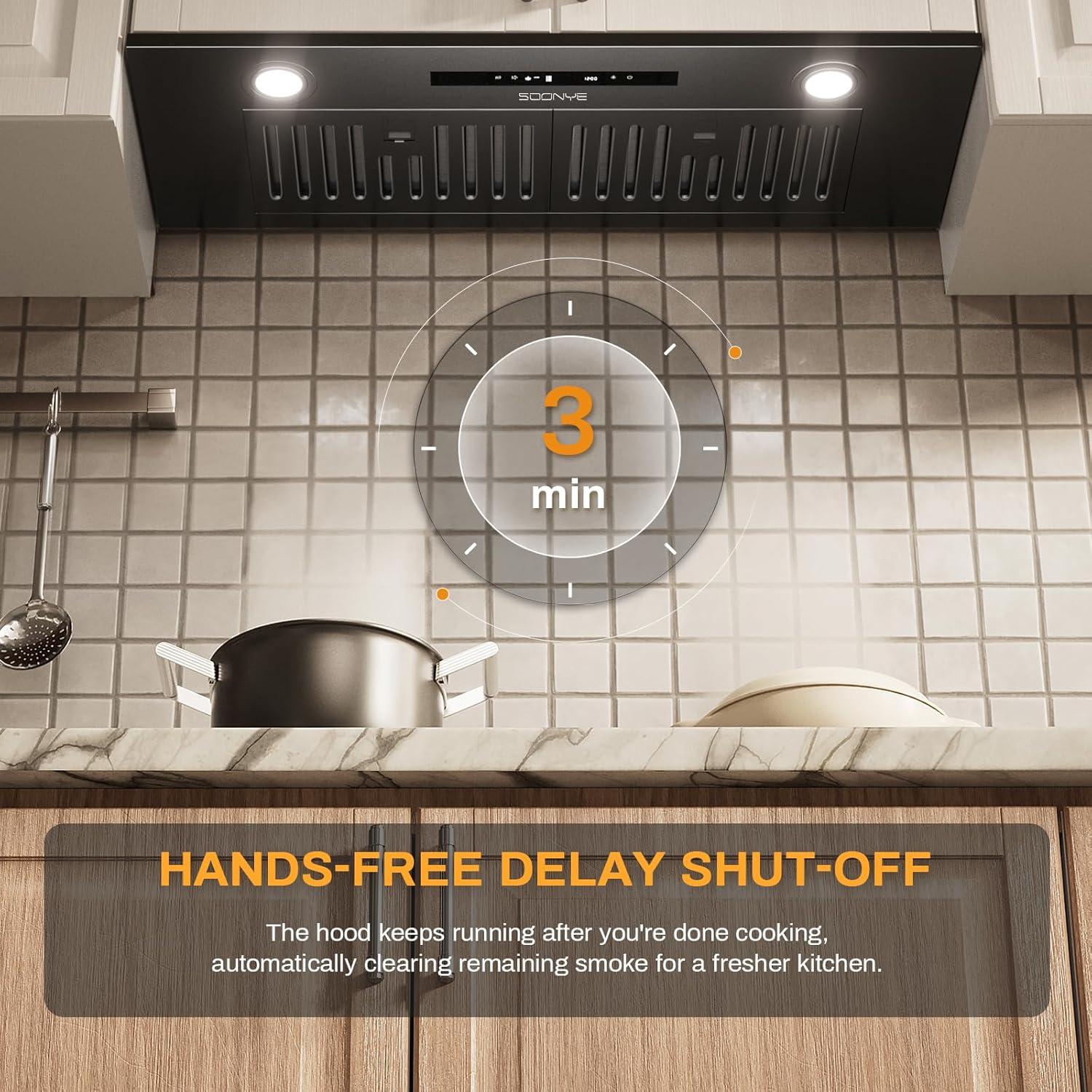 30 Inch Range Hood Insert, 600 CFM Convertible Ducted/Ductless Matte Black Hood with Touch and Gesture Controls, 3-Speed Fan, LED Lights, Baffle & Carbon Filters