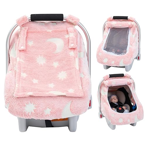 Funda de invierno para asiento de automóvil para bebé, funda de asiento de automóvil infantil que brilla en la oscuridad, toldo acogedor y cálido