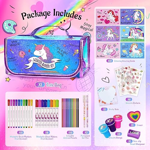 Miniatura 2 de Juego de marcadores perfumados de frutas lavables con estuche de unicornio, juego de papelería, regalos para el día de San Valentín, juguetes de