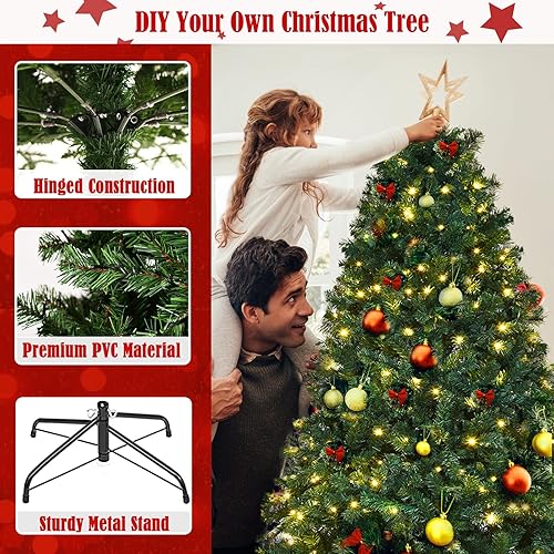 Miniatura 4 de ERGOMASTER Árbol de Navidad artificial preiluminado de 7.5 pies con luces, árbol de Navidad verde falso con 1346 puntas de ramas con bisagras, 400
