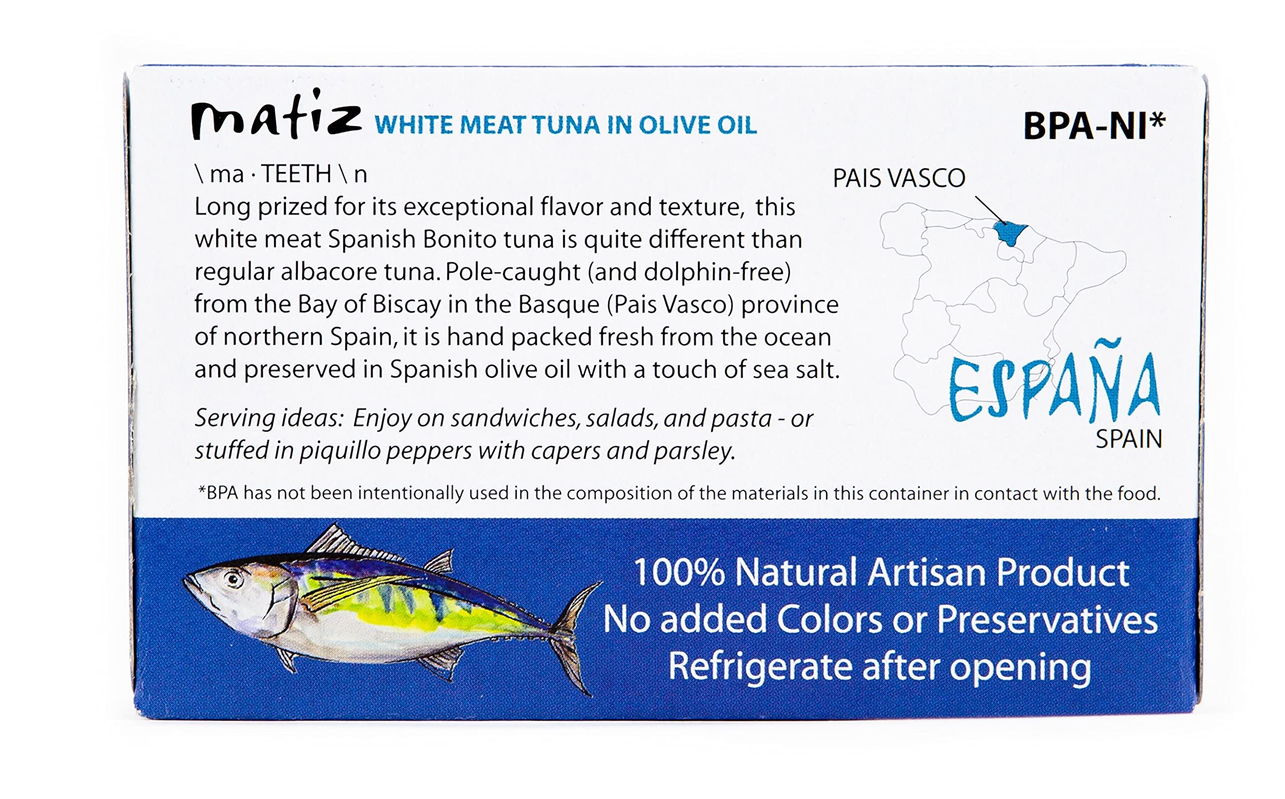 Matiz España Bonito Del Norte, 4 Ounce, White Meat Tuna in Olive Oil (12 Tins)