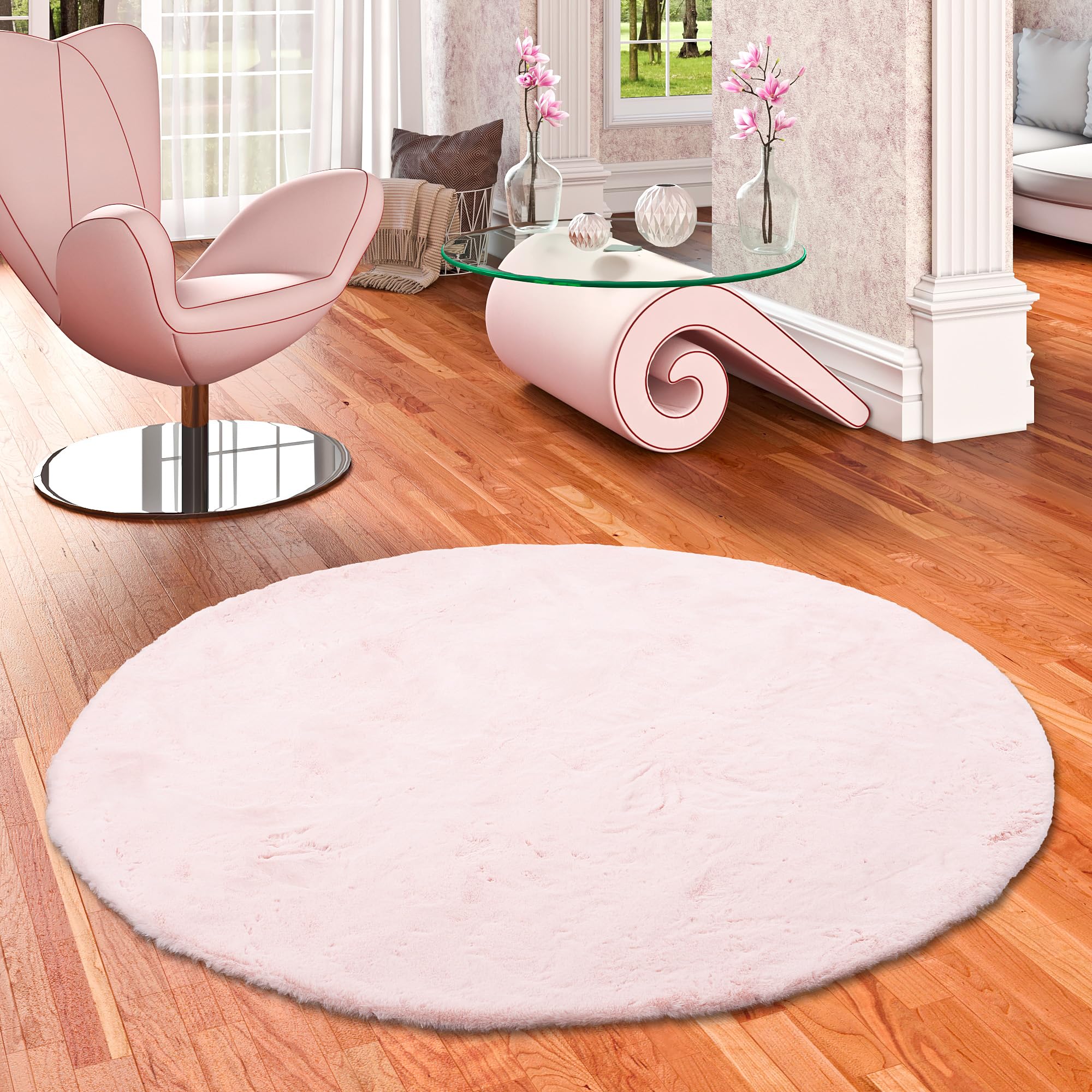 Pergamon Luxus Super Soft Fellteppich Plush Rosa Rund in 3 Größen