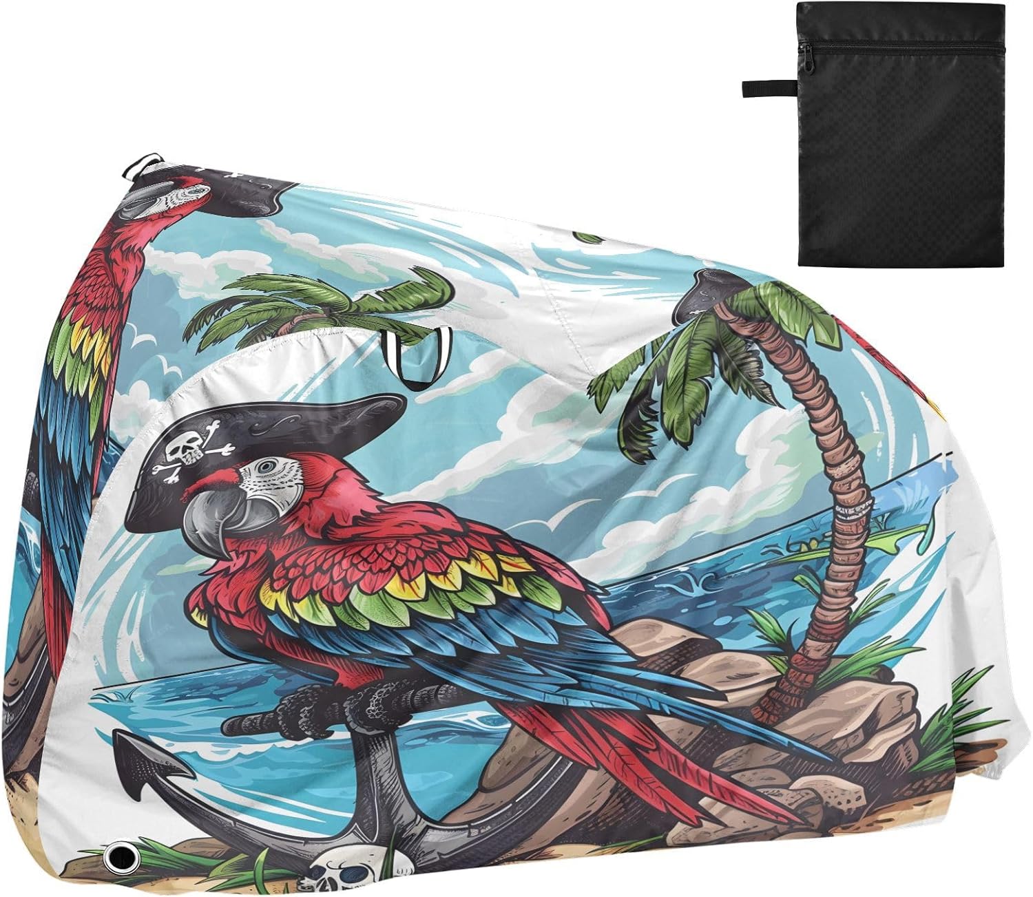 ALAZA Pirate Parrot Bike Cover Waterproof Outdoor Ebike Bicycle Covers Tarp Protection for 1/2 Bikes, Sun UV Dust Wind Proof