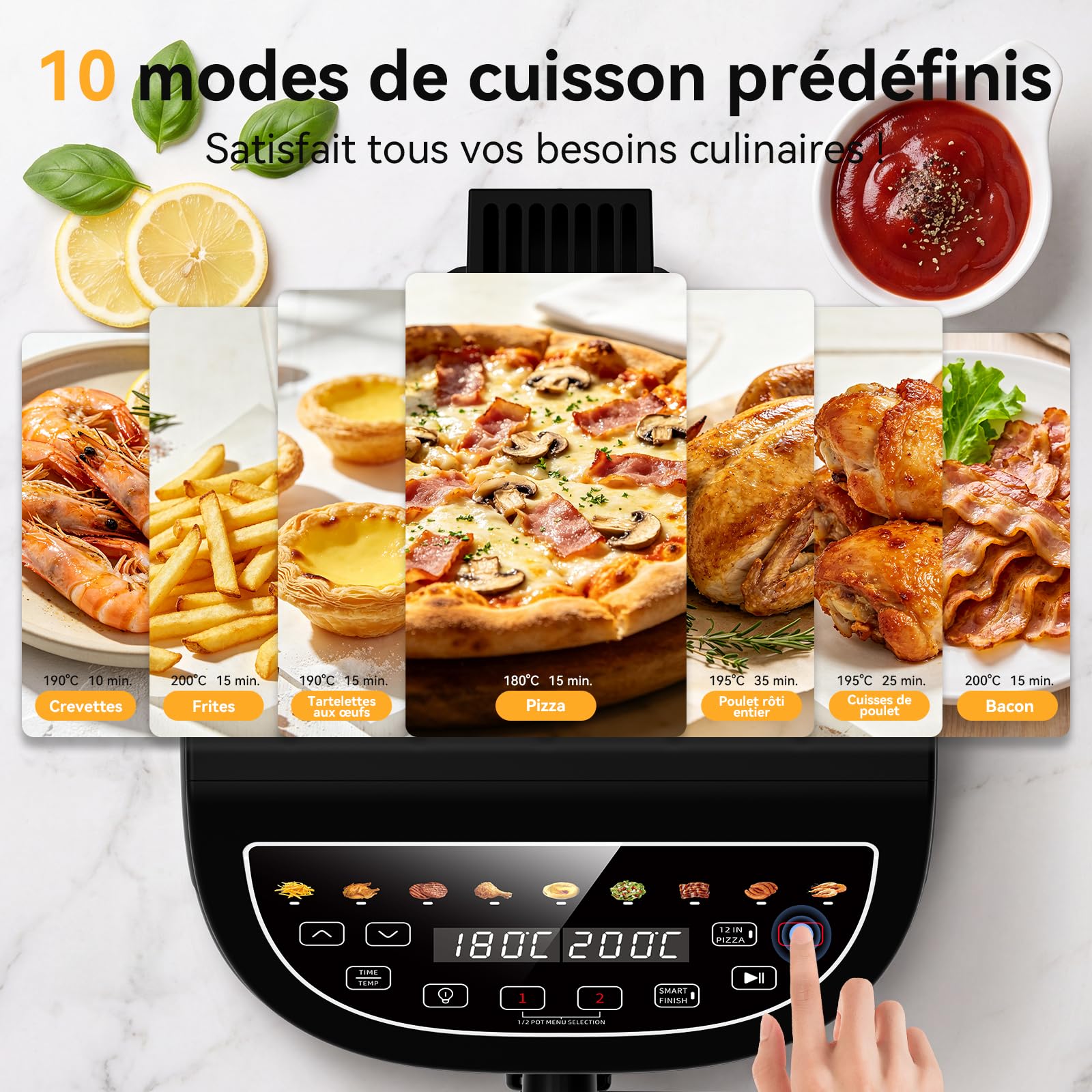 Friteuse à air 8,5L avec deux cavités et four à pizza