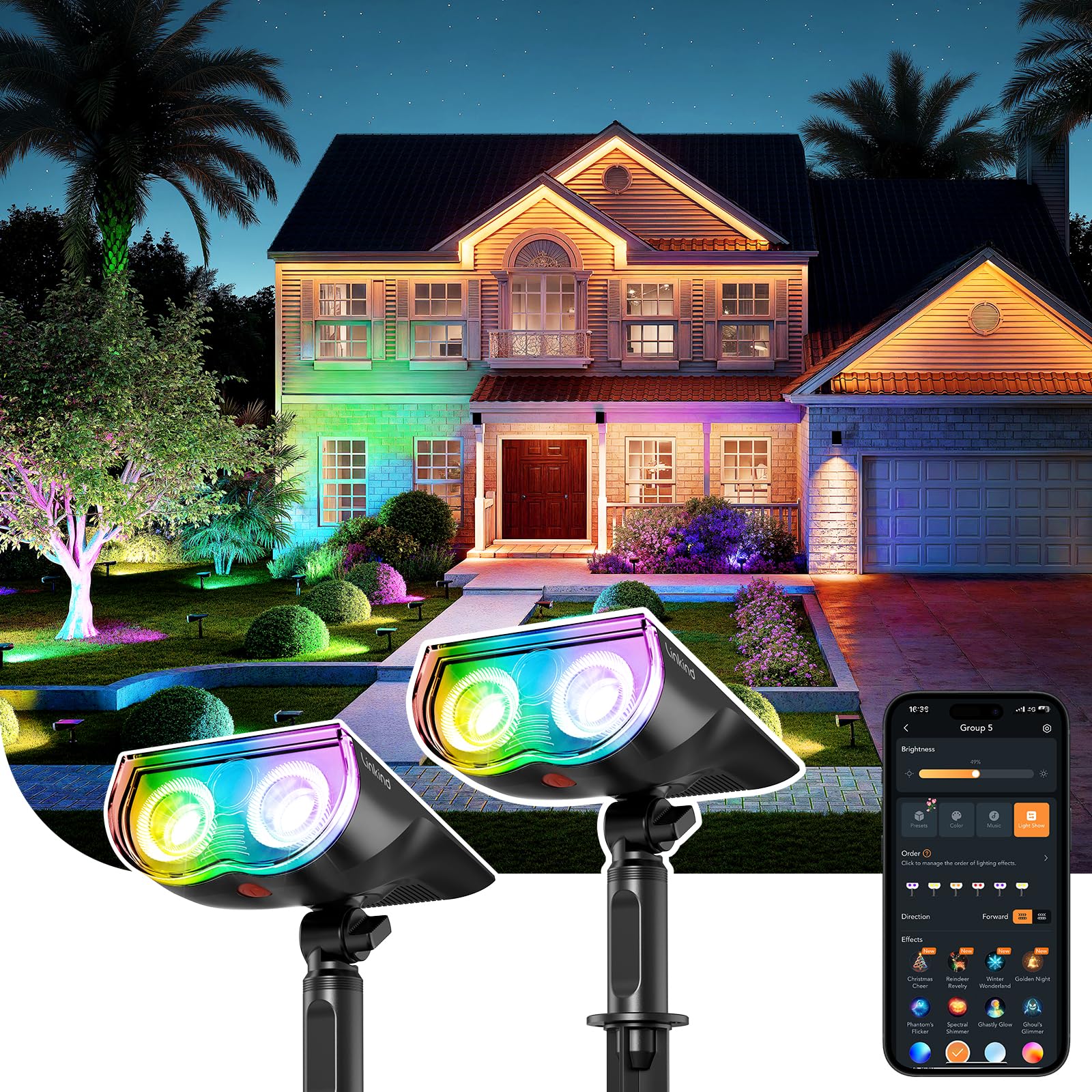 Linkind Smart Solar Spot Lights Outdoor SL5C Solar Lights Outdoor Spotlight Cool Warm White Color Changing APP Voice