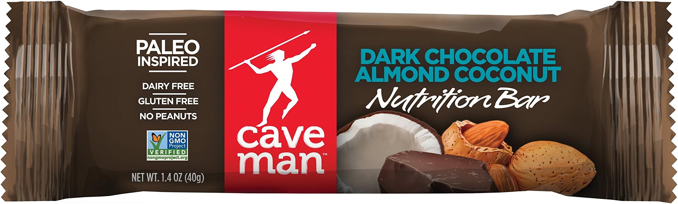 Caveman Foods Paleo-Friendly Gluten-Free Nutrition Bar, Dark Chocolate Almond Coconut, 1.4 Ounce Bars (12 Count Box)