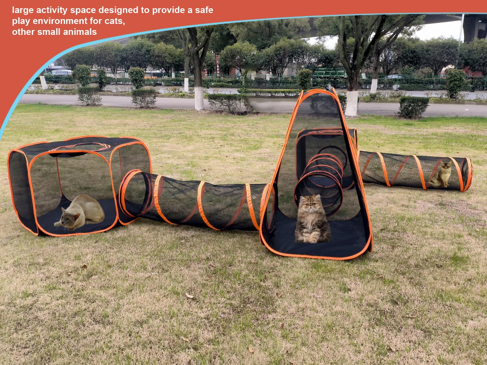 Recinzione portatile per gatti da esterno con tunnel 6 in 1, rinforzo, tenda per animali domestici, fai da te, in diversi modi, per conigli e furetti, cuccioli e piccoli animali