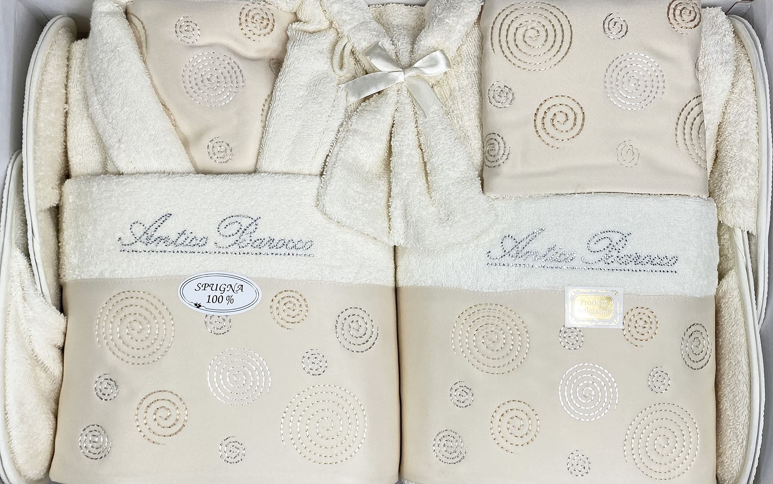 Tex family Completo Bagno in Spugna Ricamato Antico Barocco 14 Pezzi Idea Sposa