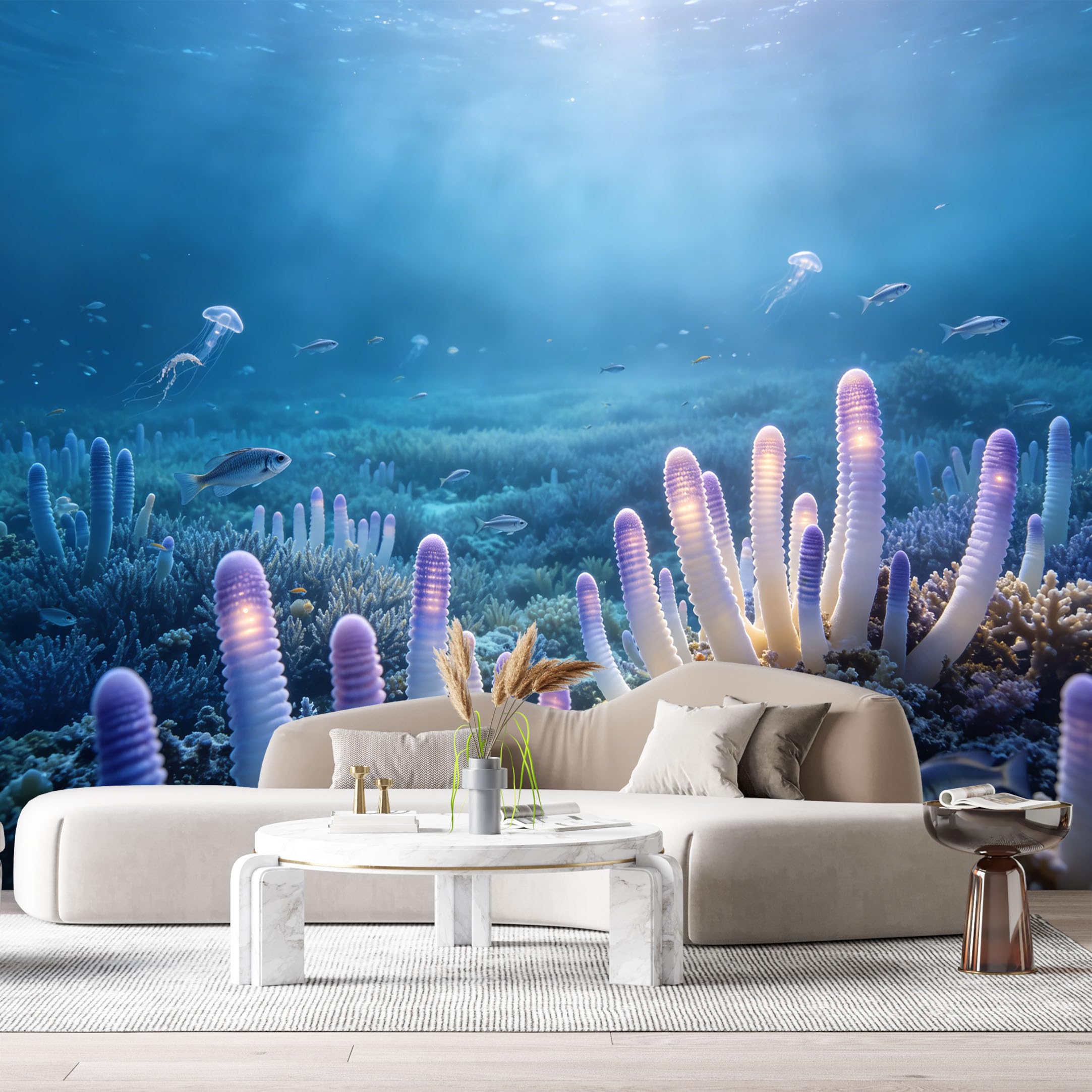 Custom Size Wall Murals Ocean Marine 3D Underwater Coral Reef Jellyfish SelfAdhesiveWall Fabric Removable Wallpaper Wall Decor for Living Room Bedroom Bathroom