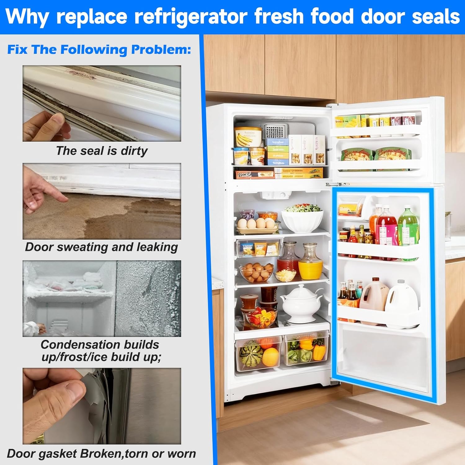 Upgraded 43.89" x 26.38" WR14X29359 Refrigerator Fresh Food Door Gasket Replacement Compatible with GE and Hotpoint Refrigerator Door Seal Fridge Gasket 4864378 AP6334067 PS12577785 EAP12577785 White