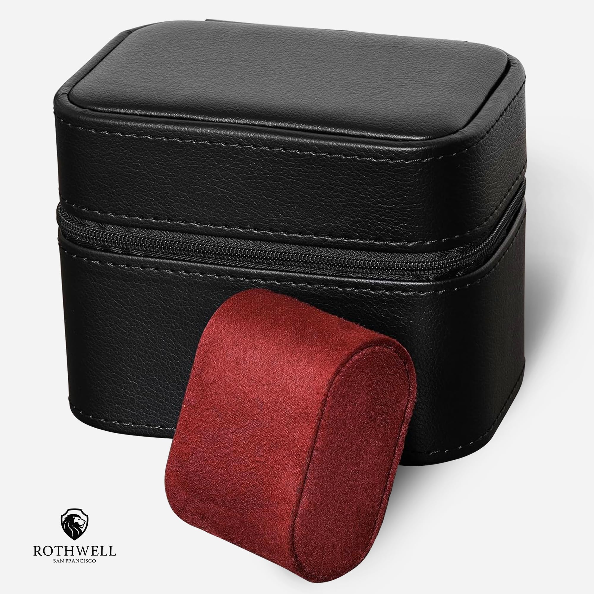 Organisateur de rangement pour étui de voyage pour 2 montres, ecrins pour montres | protection portable robuste avec fermeture à glissière s'adapte à toutes les montres-bracelets (noir/rouge)