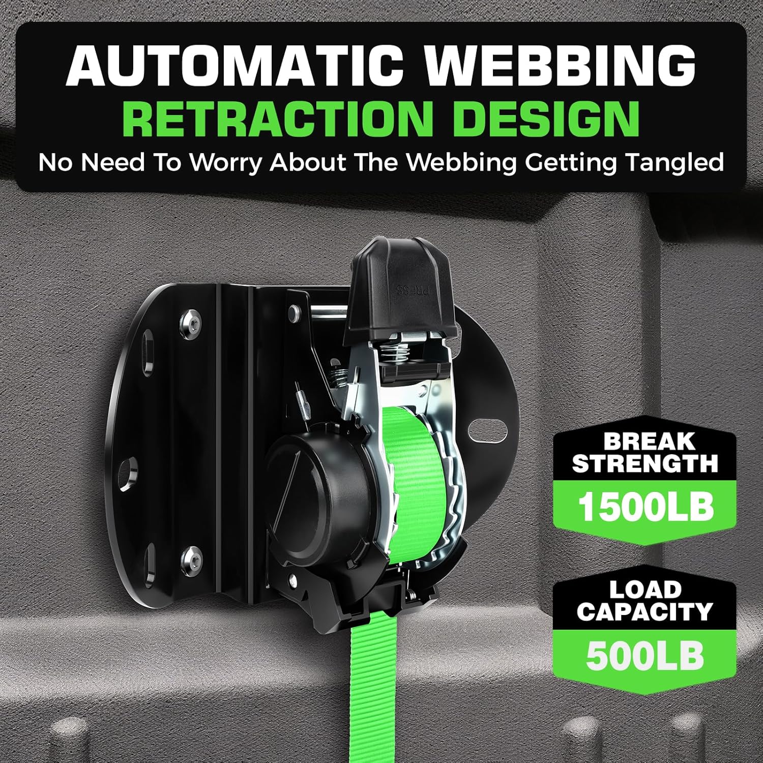 Kingfun Retractable Ratchet Straps for 2015-2026 Ford F150 Accessories, Self Retracting Tie Down Straps (2-Pack), 1,500lb Break Strength Heavy Duty Truck Bed Securing System, 1 Inch x 10 Feet, Green