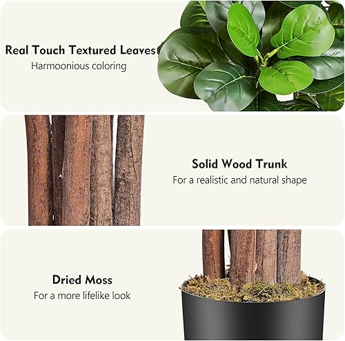 Miniatura 4 de Keeplush Árbol de higo de hoja de violín sintético de 72 pulgadas, 6 pies de alto con 168 hojas, 6 troncos de árboles, plantas artificiales grandes,