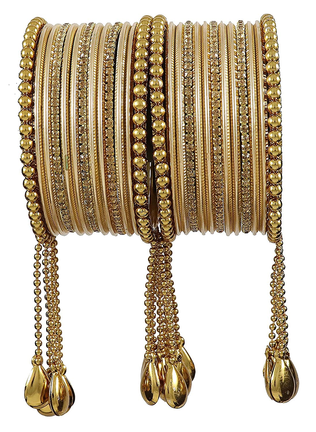 NMII Metal Base Metal Zircon Gemstone Studded Matte and Glossy Finished BallChain Linked Latkan Bangle set for Women and Girls, (Golden_2.6_Inches), (Pack Of 26 Bangle set) (B07HQNJNTC) Amazon Price History, Amazon Price Tracker