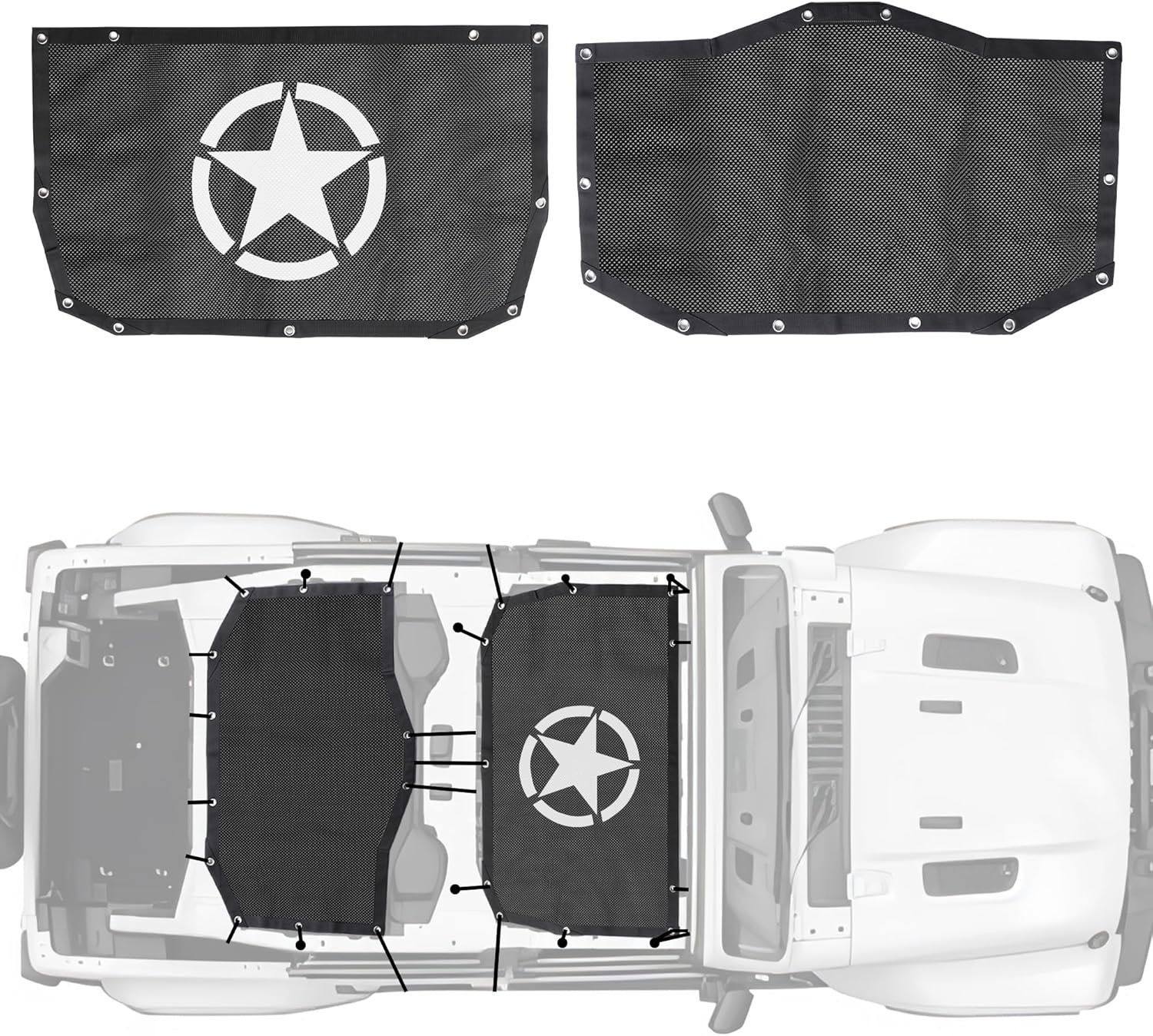 BESTAOO Sunshade Top Cover for 2024 2025 Jeep WranglerJL JLU 4 Door, Bikini Top Full Length Mesh Sun Shade Net, UV Protection (Star)