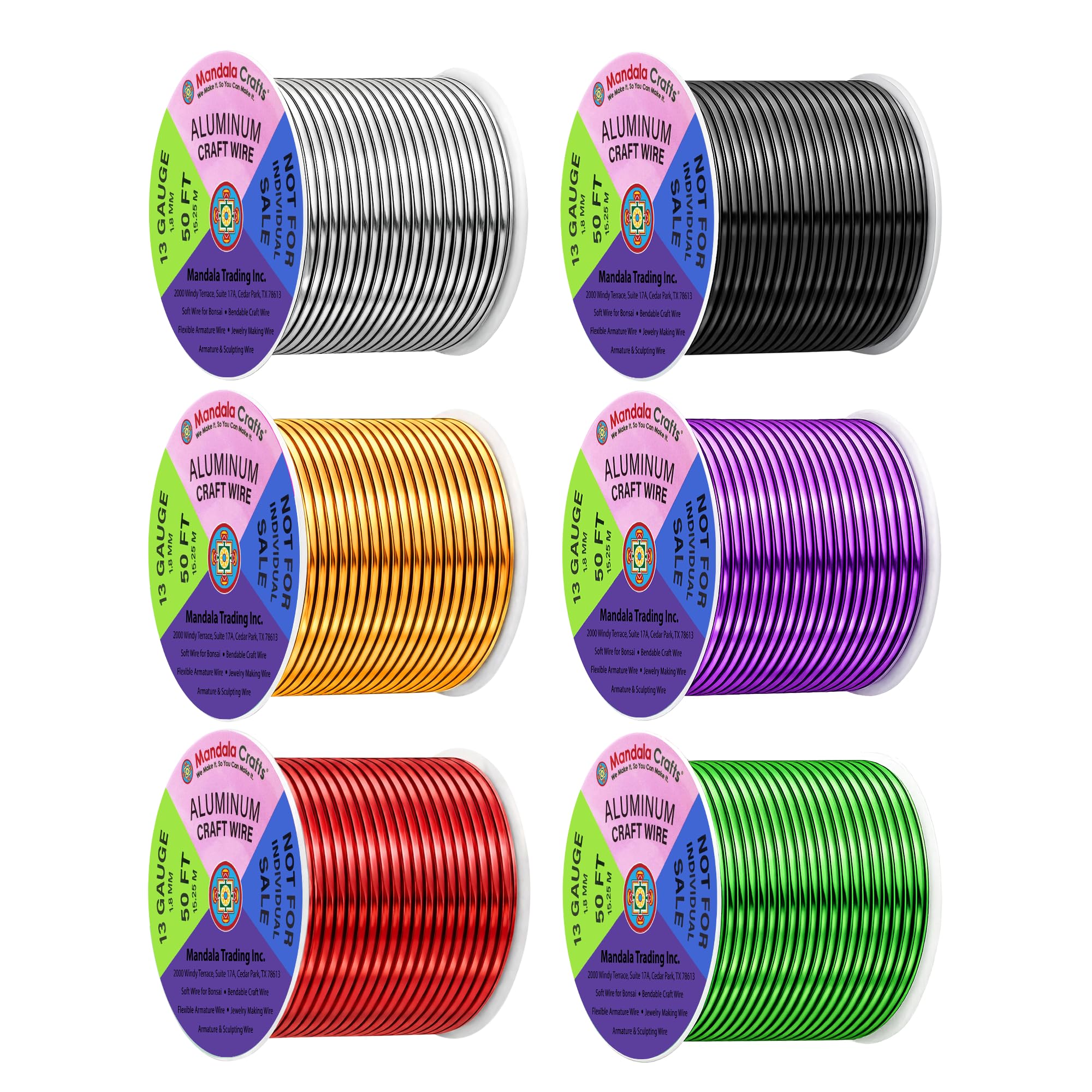 Mandala Crafts 13 GA Silver Black Red Assorted Anodized Aluminum Craft Wire