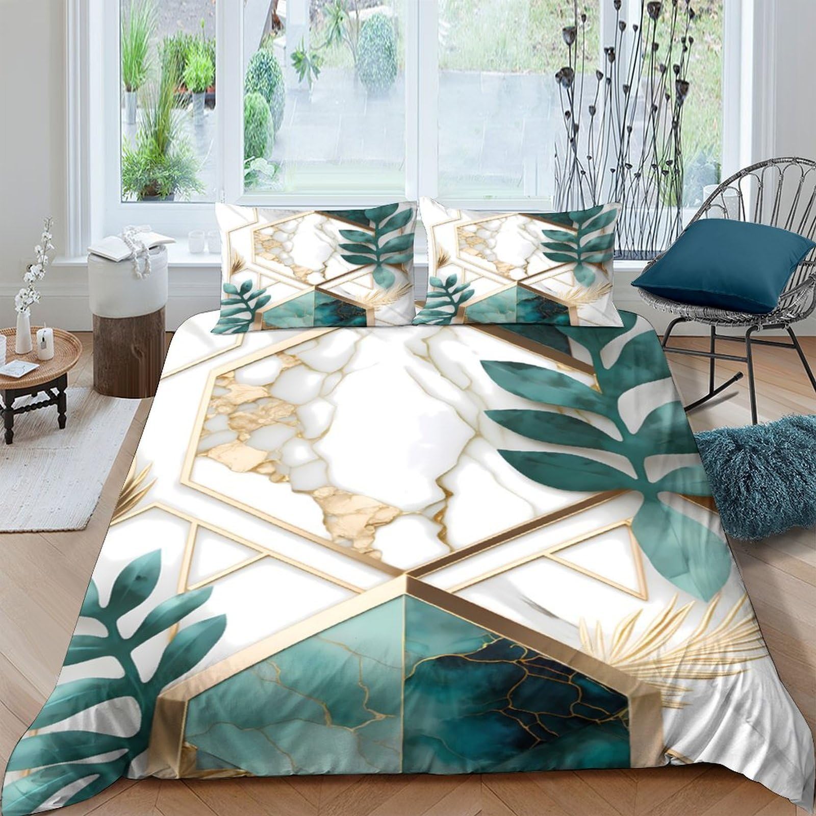 Ctjqhvkz Style-6 3D Printed Botanical Marble Fitted Sheet Microfiber Soft Leaf Pattern Bed Cover For Bedroom Dorm Decor Single（135X200cm）