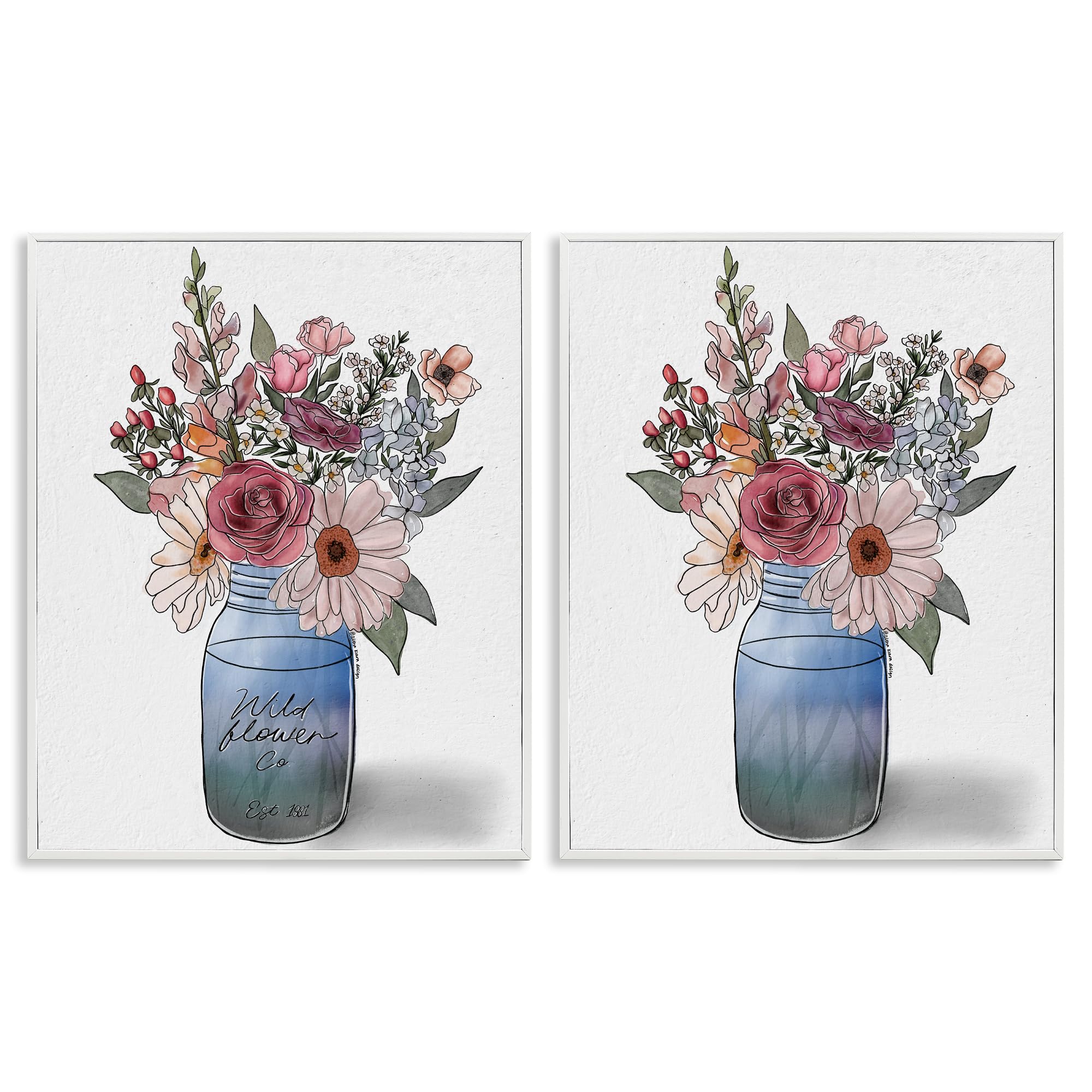 Stupell Industries Shabby Chic Floral Vase Bouquet 'Farmer's Market Vases'| 2Pc Framed Giclee Art Set 2