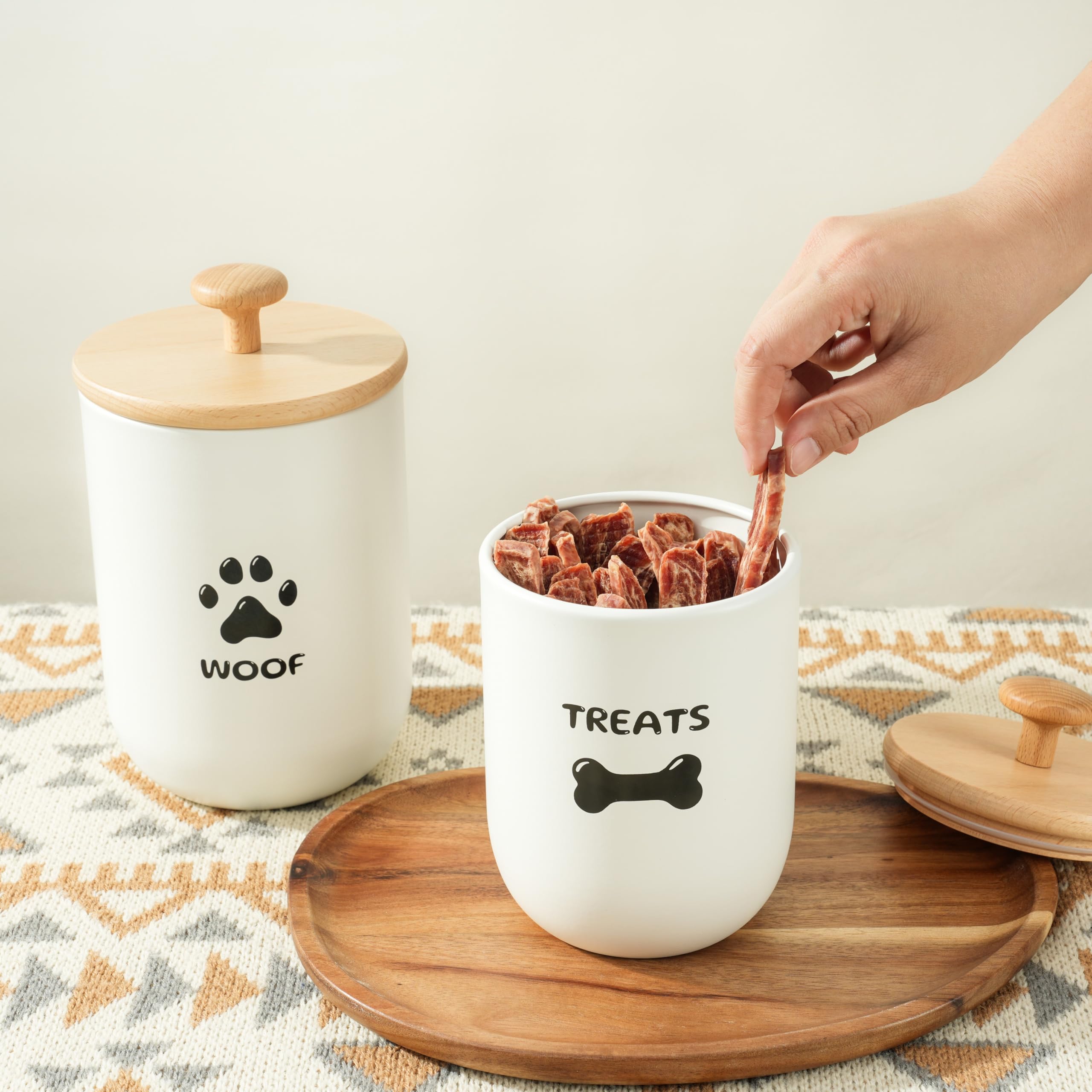 Lot de 2 contenants à friandises pour chien, pot à friandises pour chien avec couvercle hermétique, petit contenant de nourriture pour chien, pot à biscuits pour chien pour comptoir de cuisine
