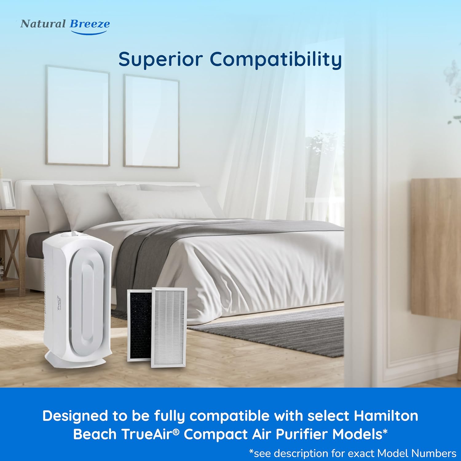 990051000 [Upgraded] True HEPA Filter Replacement Compatible with Hamilton Beach TrueAir Models 04383, 04383A, 04384, 04385, 04386, by Natural-Breeze for Compact Pet Air Purifiers