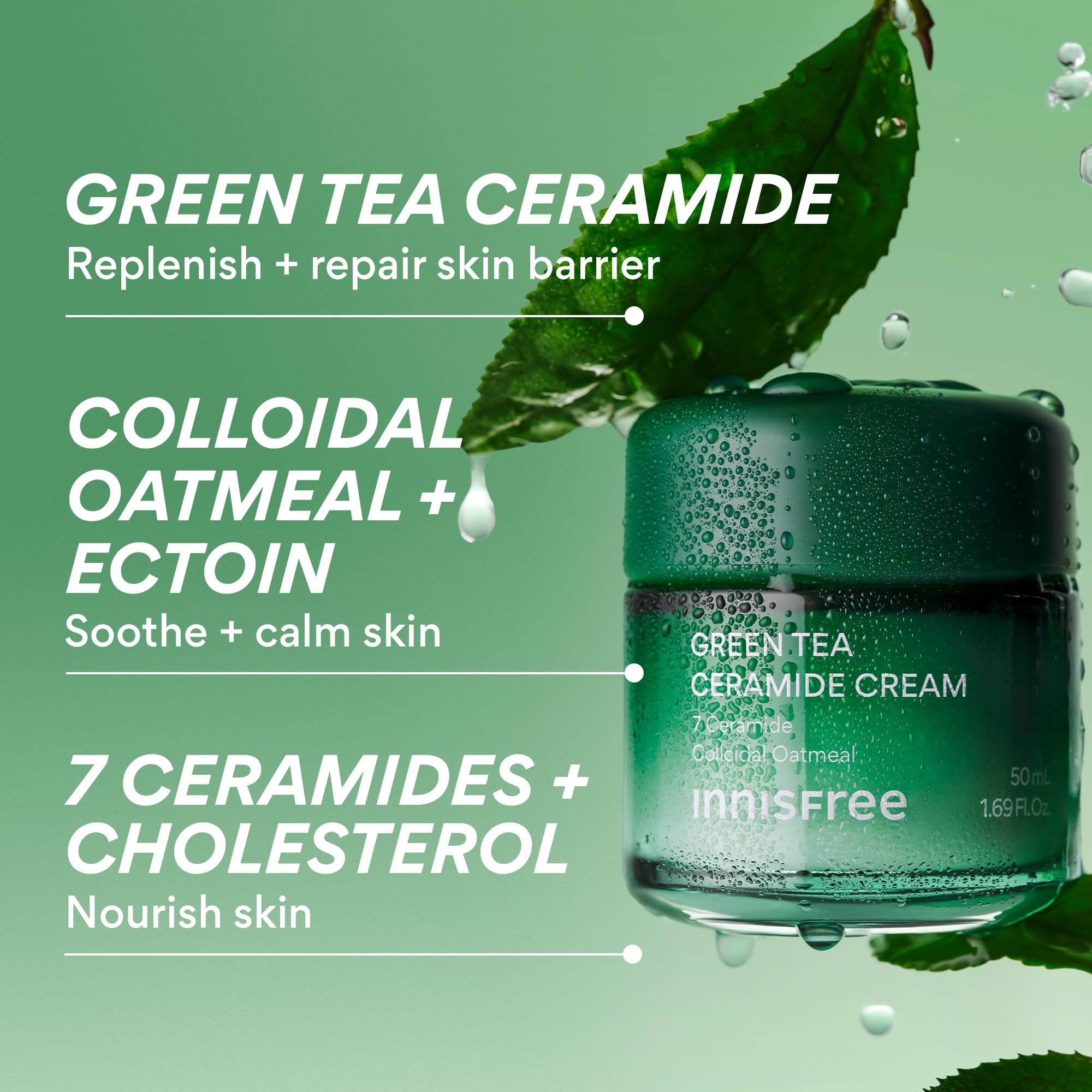 innisfree Green Tea Ceramide Cream Hydrating Korean Rescue Moisturizer