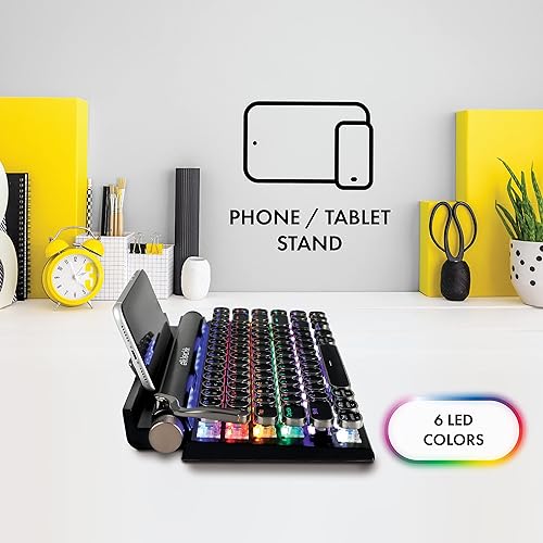 Miniatura 7 de Eklectik Teclado de máquina de escribir vintage inalámbrico Bluetooth, mecánico de 83 teclas, 14 modos de luz LED, USB C, interruptores azules,