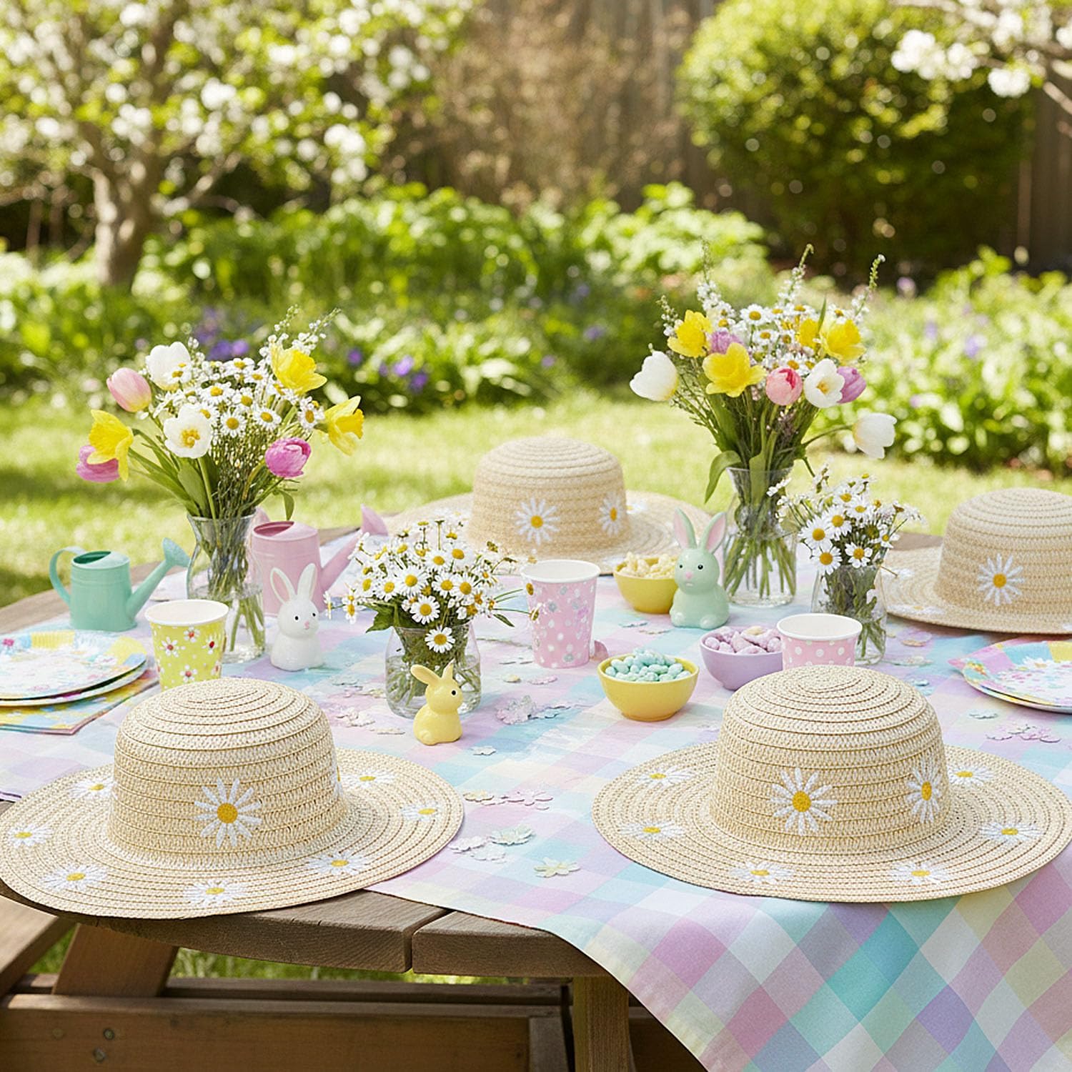 Kid’s Spring Flower Sun Hats - 6 Pieces Brown