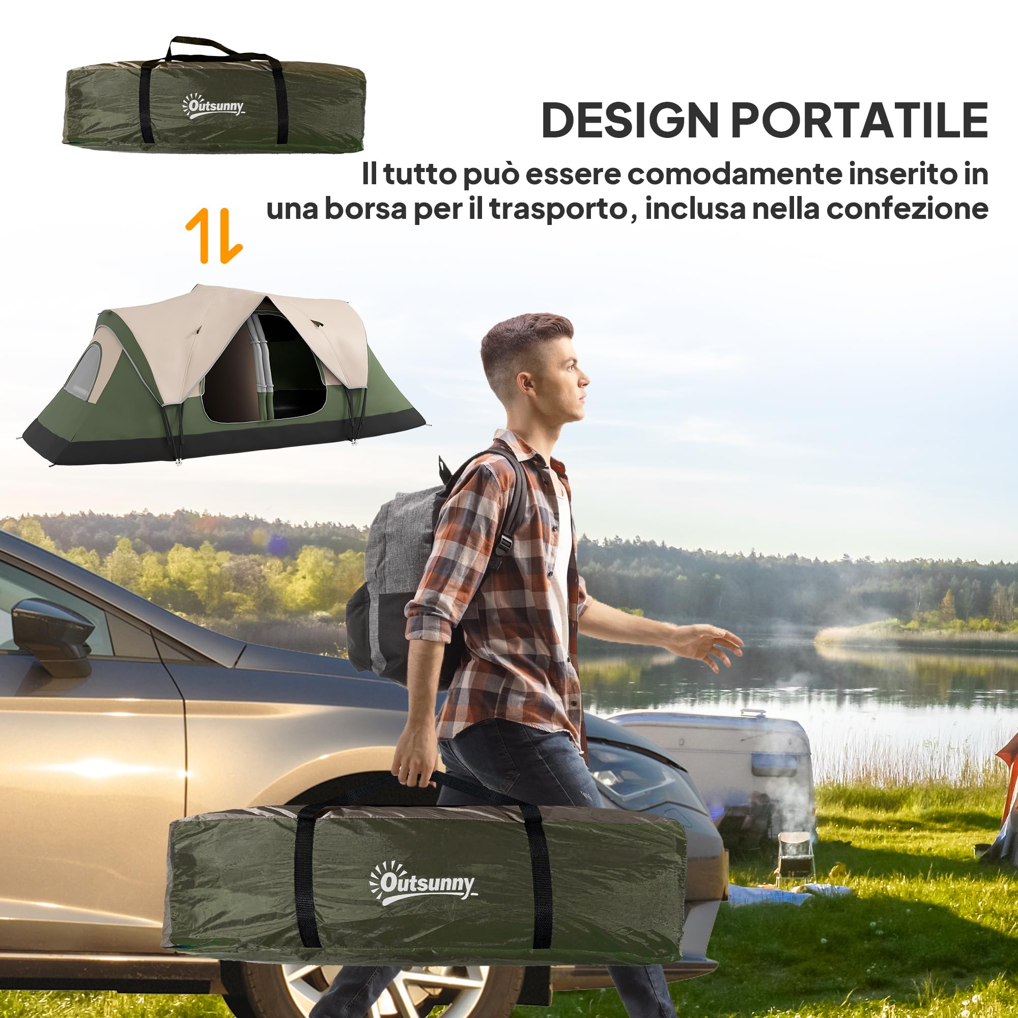 Outsunny Tenda da Campeggio 6-8 Posti 2 Stanze Separate Tunnel Protezione PU2000mm 450x215x180 cm