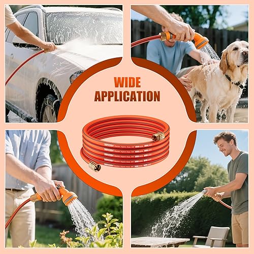 Miniatura 9 de Manguera de jardín flexible de 50 pies, manguera de agua ligera de 58 pulgadas con accesorios niquelados, sin torceduras, a prueba de fugas,