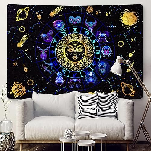 Miniatura 4 de WONDERFUL MEMORIES Trippy Sun and Moon Tapestry Constellation Tapestry Zodiac Astrology Tapestry Wall Hanging for Bedroom (51.2 x 59.1 inches),