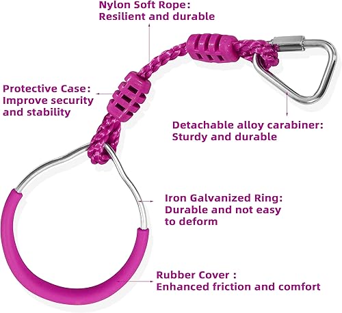 Miniatura 6 de Anillos de gimnasia para colgar, anillos de obstáculos de barras de mono ninja, anillo de escalada de línea floja para gimnasio de la selva, para