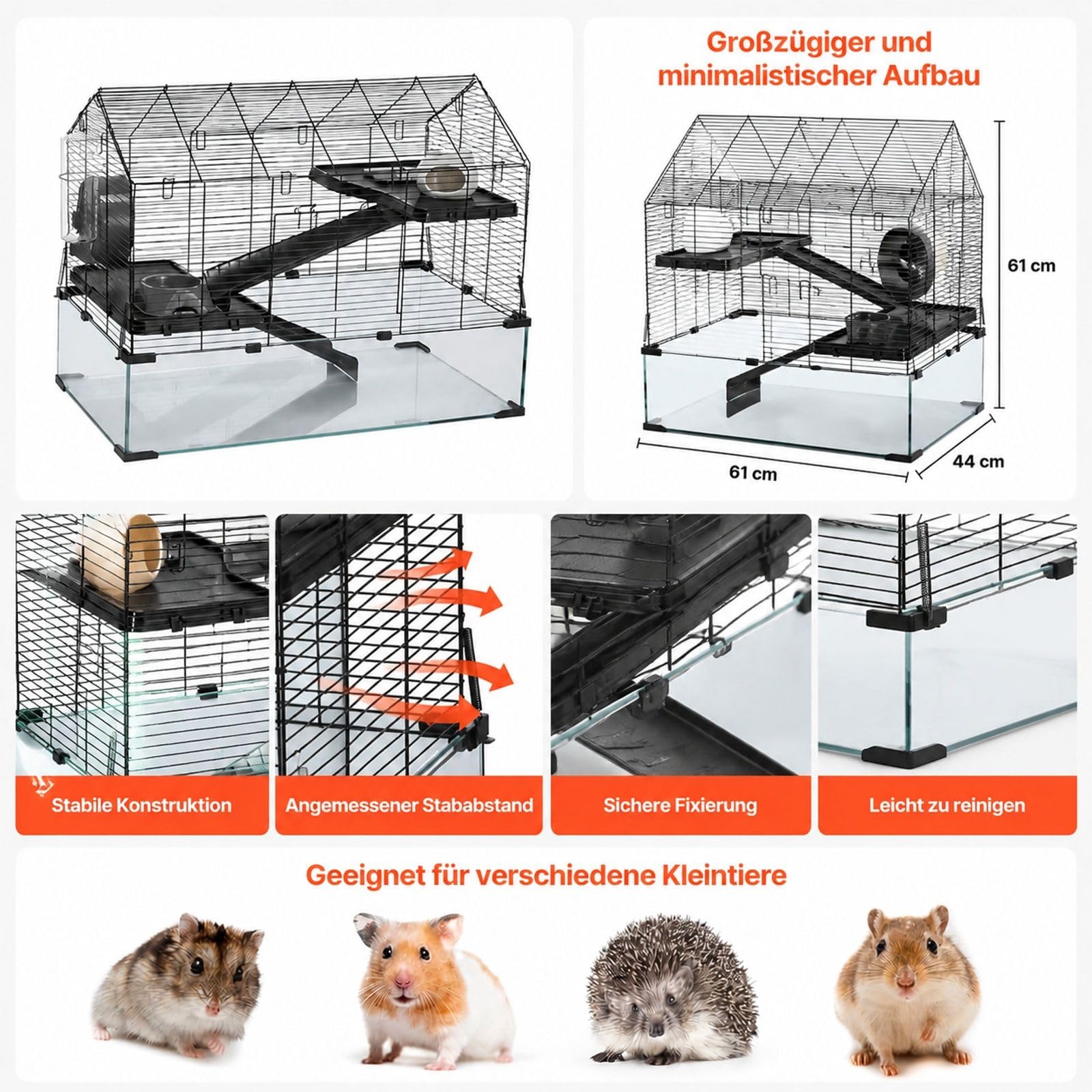Hamsterkäfig aus Draht mit transparenten Wänden für Nager, Mäuse und Rennmäuse