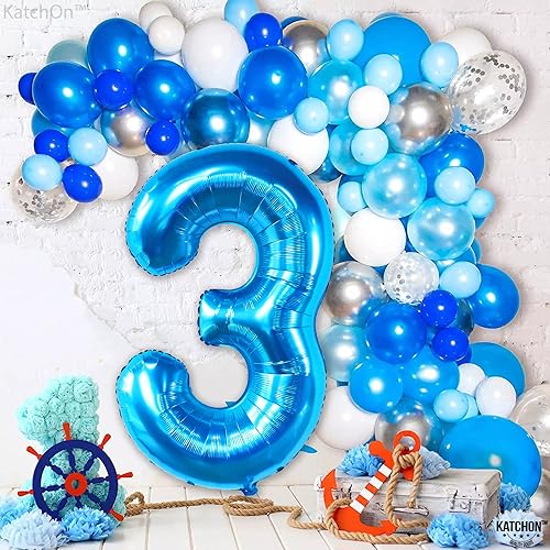 Miniatura 8 de KatchOn, Cartel azul grande de número 3 con pancarta azul de feliz cumpleaños, 40 pulgadas, paquete de 2 | Globo de letra de feliz cumpleaños y